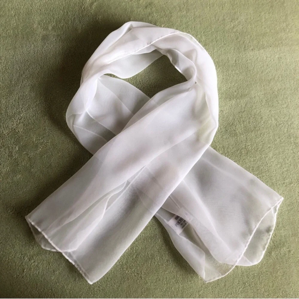 Scarves shear chiffon bundle 2 rectangle solid white aqua lightweight Vintage